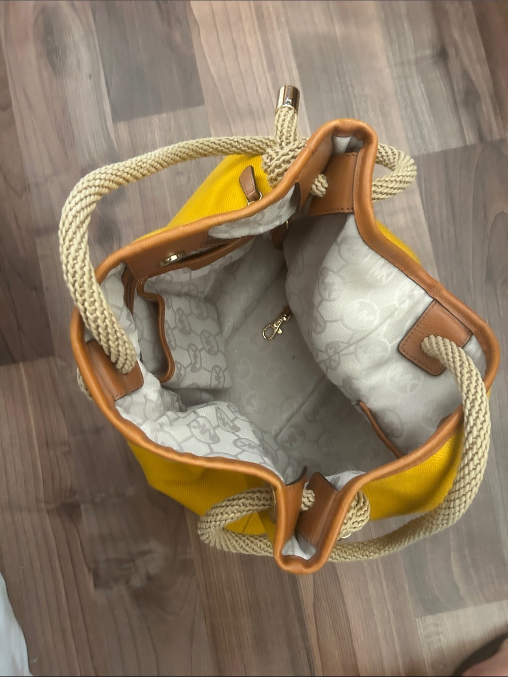 Michael Kors Bright Yellow Canvas Tote with Rope Handles - Picture 3 of 6